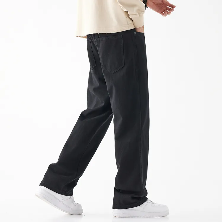 冬季复合加绒加厚黑色牛仔裤男潮牌美式直筒宽松美式休闲长裤子男
