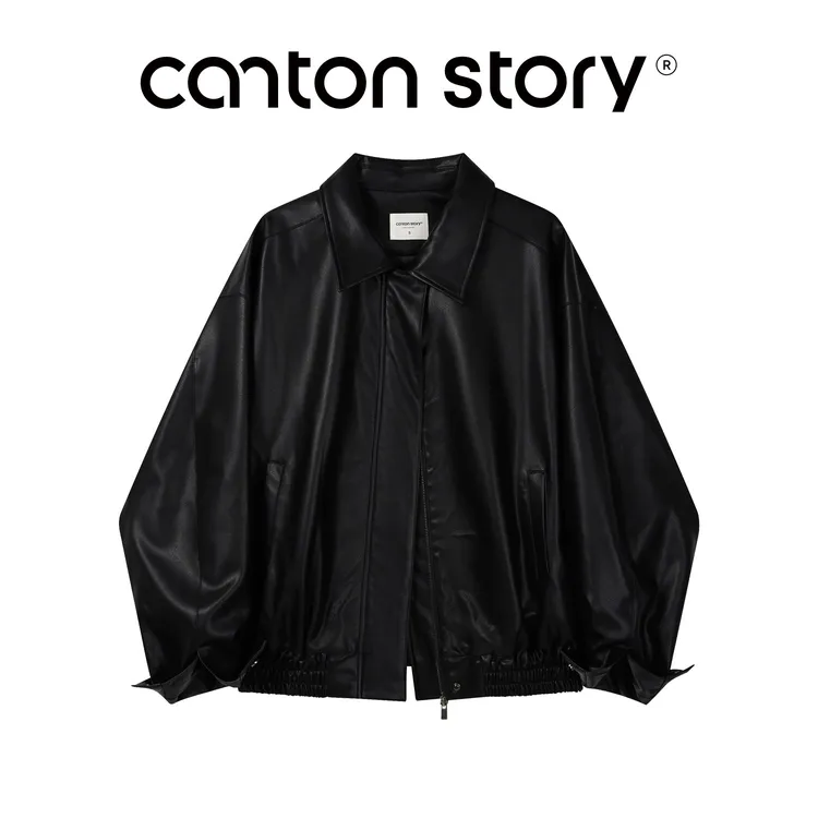 羊城故事-美式复古黑色皮衣外套女高级时尚机车皮夹克Y50853067