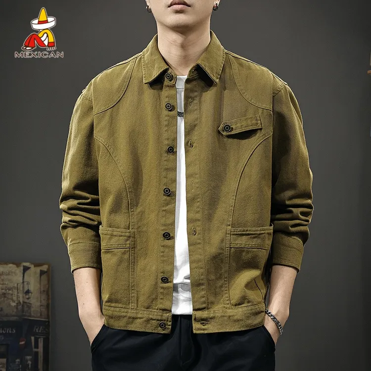 Mexican/稻草人美式底特律工装夹克男秋季新款重磅纯棉翻领外套潮
