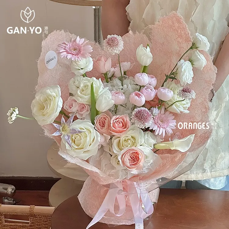 港与【七夕】自然毛边云麻丝纸鲜花束包装纸花艺店包花纸diy材料