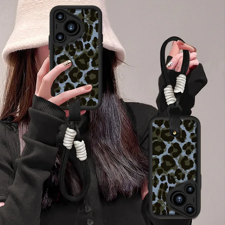 个性蓝豹纹适用【华为】P70/PURA70/p80/p60/p50/E/p40皮纹手机壳