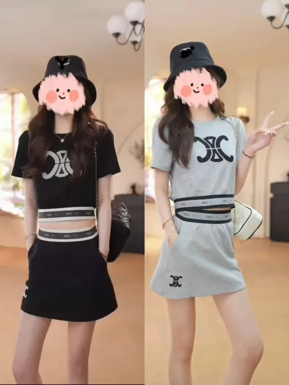 2025夏季显瘦百搭夏季高腰简约小众设计圆领T恤+裙子套装女