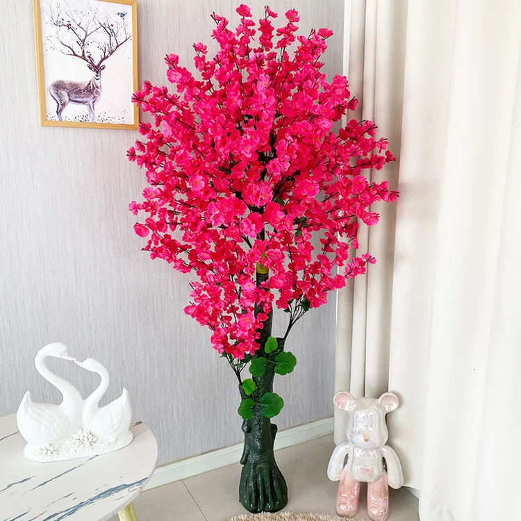 仿真植物盆景落地仿真桃花树假花室内家居商场装饰大型假花仿真花