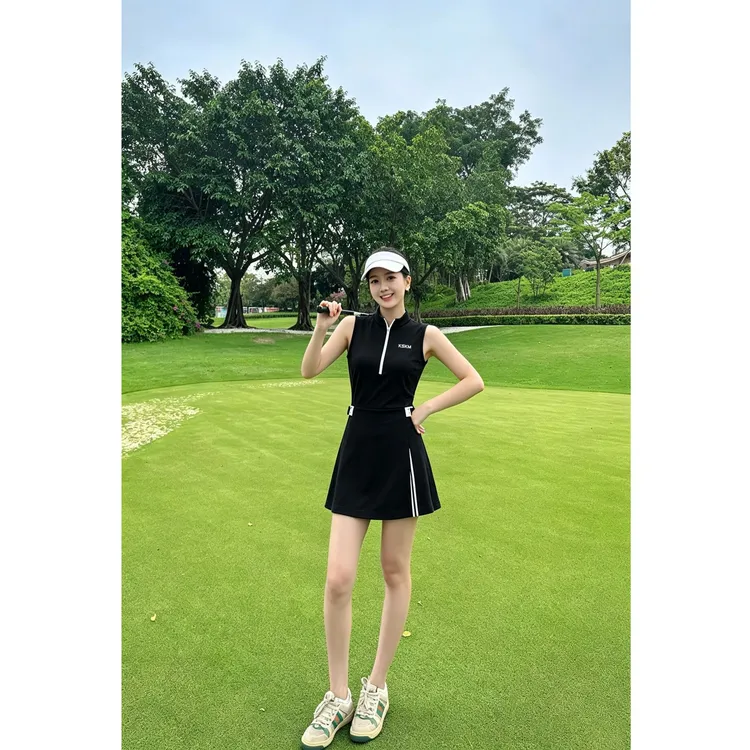 卡盛黑色运动网球连衣裙女2026夏季户外休闲设计感收腰高尔夫裙