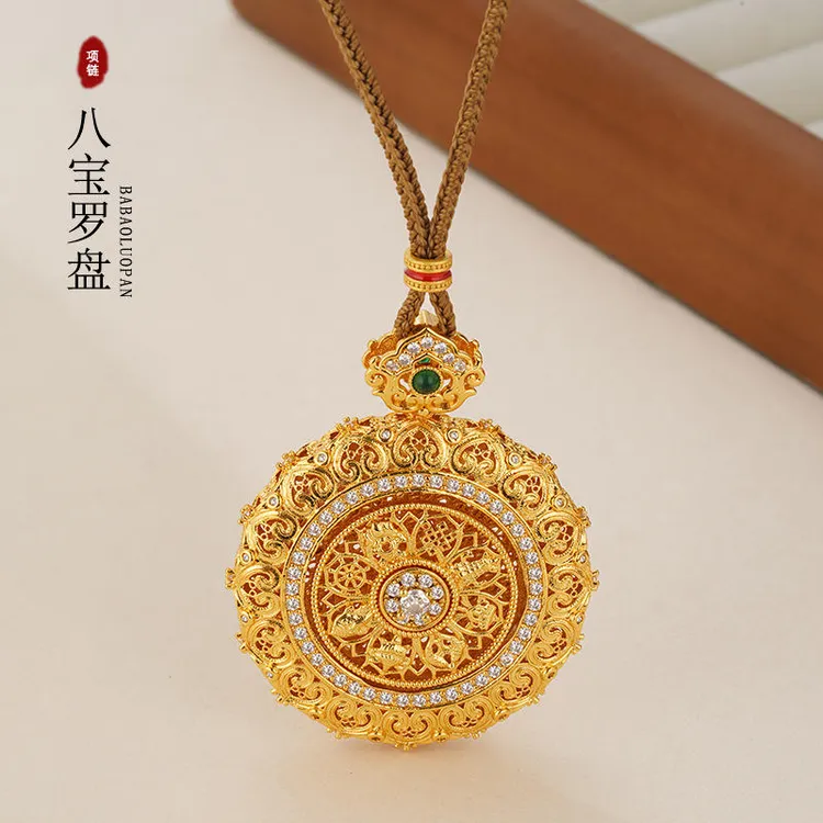 铜合金吊坠 2025新款如意可转动八宝罗盘吊坠项链国风送女友礼物