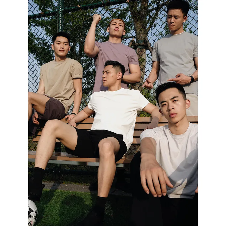 GTAL美式口粮T恤纯色拼接弹力纤维短袖透气运动吸湿速干圆领T恤