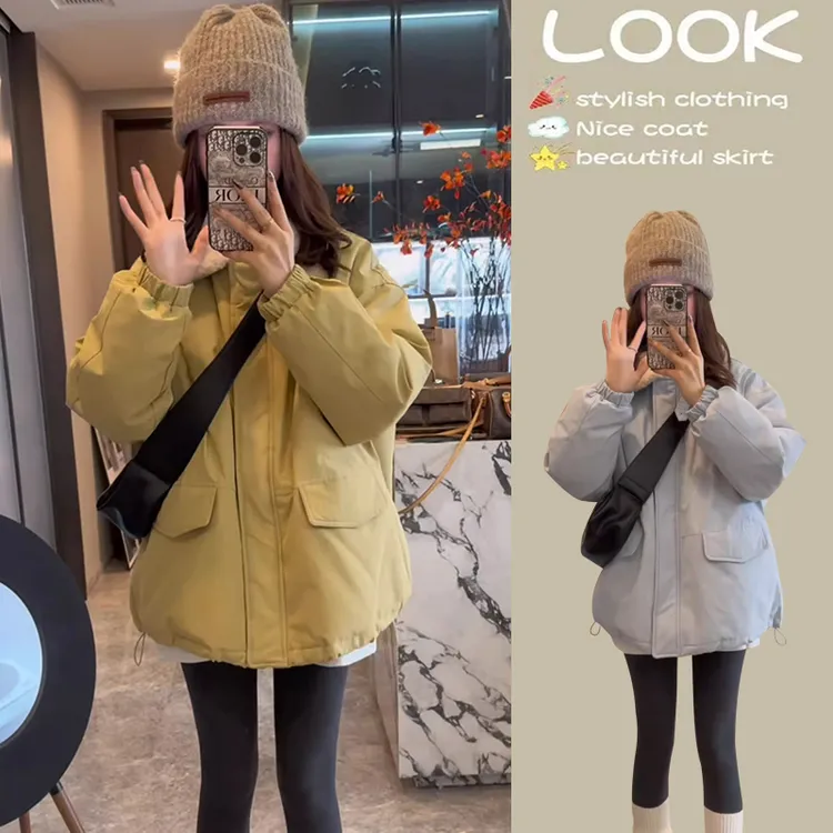 欧式气质加厚纯色减龄派克服2025秋冬宽松休闲百搭保暖棉服外套女