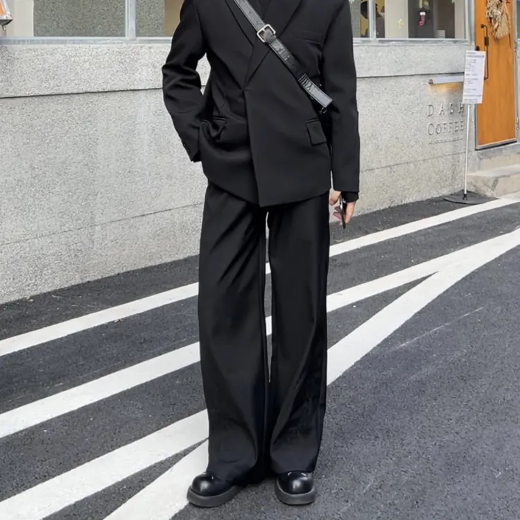 AGONG原创2780马年花纹重磅刺绣设计垂感Tr西裤显瘦弹力腰微喇裤