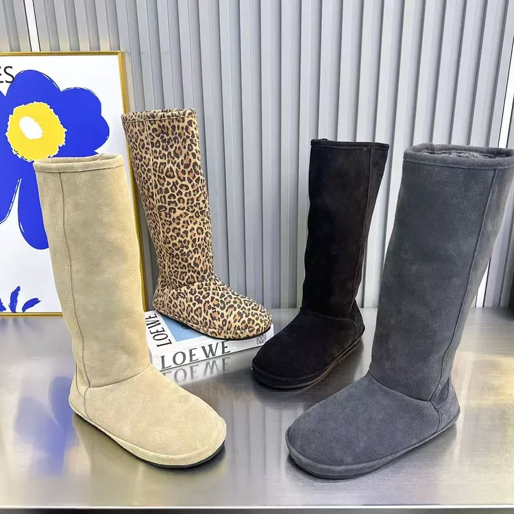 小兔子57-32欧洲站厚底4公分不过膝休闲豹纹牛反绒皮保暖雪地靴
