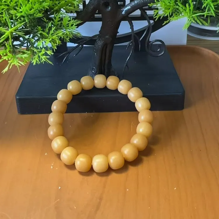 非金属木质手链 原生态玉化玻璃底干车干磨奶黄菩提根手串