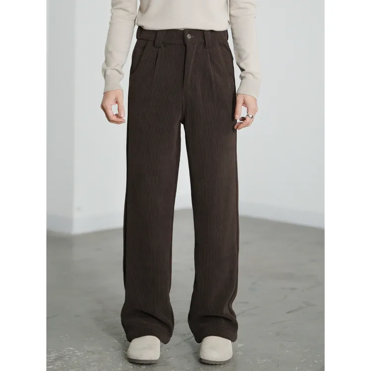 新款秋冬时尚加绒加厚宽松竖纹纯色显瘦中腰男士休闲长裤28015