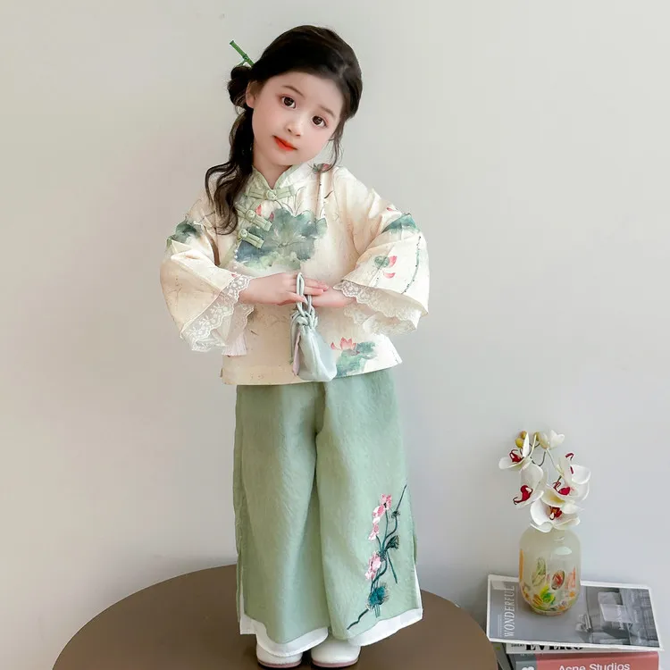 儿童套装汉服女童古装唐装中国风童装春秋女童红色中国风汉服套装