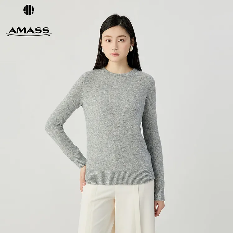 阿玛施AMASS新款女装圆领纯色羊绒衫通勤百搭长袖针织衫女538071