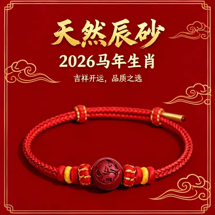 非金属锦纶手链 十二生肖朱砂平安豆本命年手工编织情侣转运男女