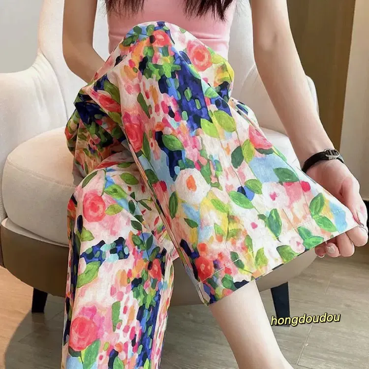 【双口袋】棉绸阔阔腿裤薄款夏季居家人造棉绵绸睡裤九分加大码宽松