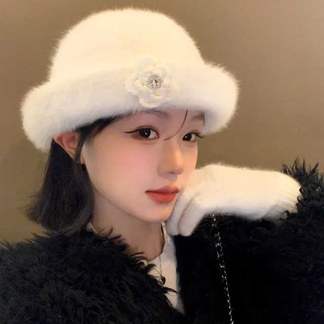 兔毛渔夫帽女2025年秋冬帽子大头围显脸小高级感千金礼帽毛绒盆帽