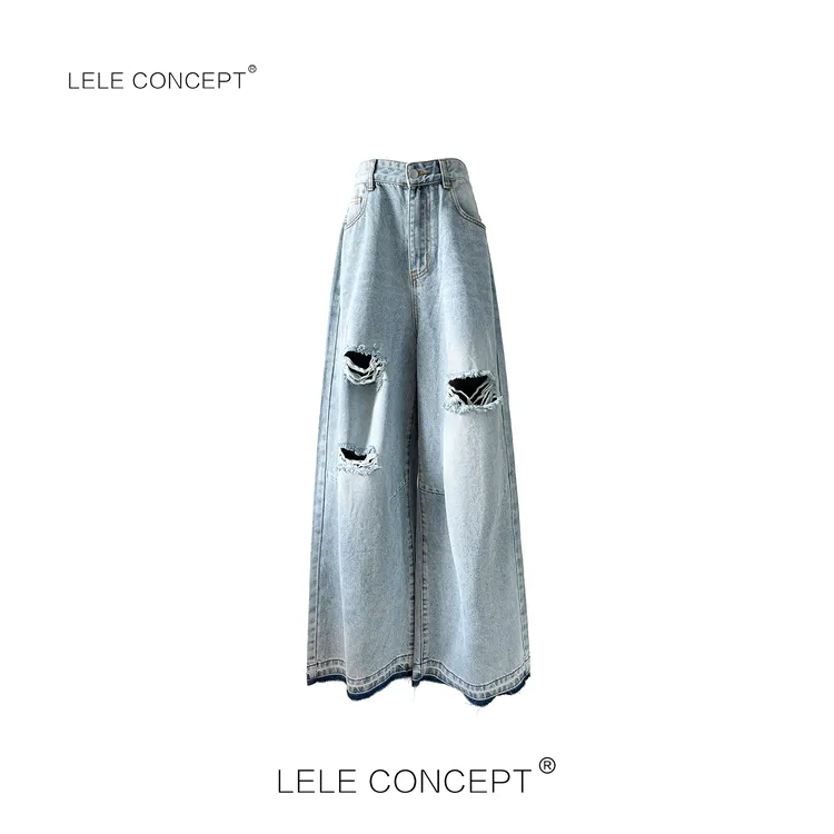 LELE CONCEPT | 「丽」休闲时尚洗水破洞牛仔裤K0465