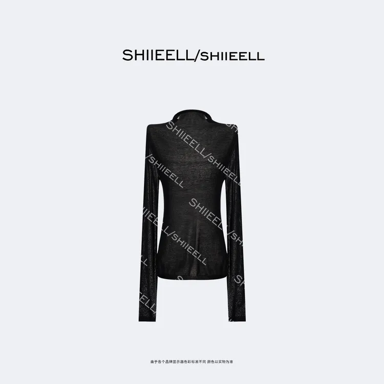 SHIIEELL黑色气质慵懒风百搭通勤高级感时尚长袖圆领针织衫ZY035