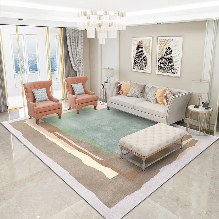  进口新西兰羊毛地毯后现代简约条纹米色客厅家用满铺隔音毯耐脏