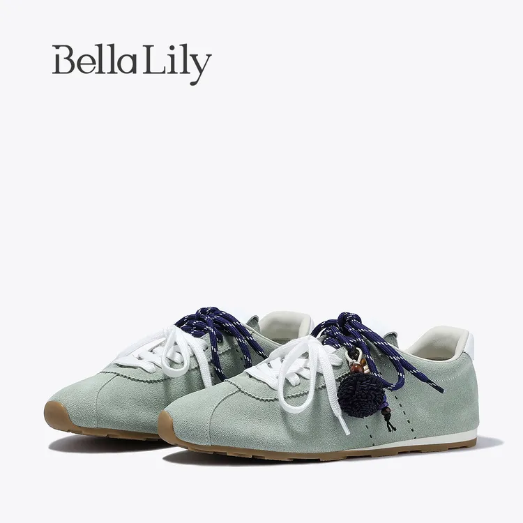 BellaLily2025秋季新款时尚百搭休闲鞋双系带牛皮女鞋潮流德训鞋