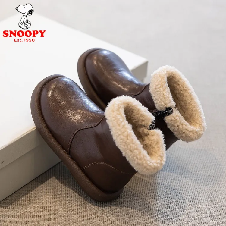 Snoopy/史努比儿童雪地靴宝宝小短靴防滑加绒加厚棉靴大棉鞋女童