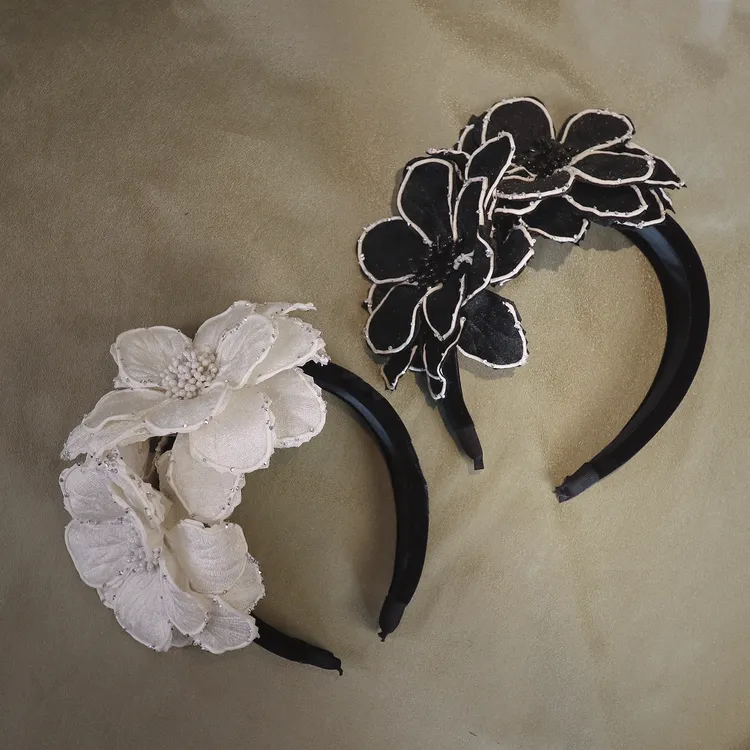 黑白大花朵发箍夸张个性舞台头饰女显脸小宽边大头箍时尚复古发卡
