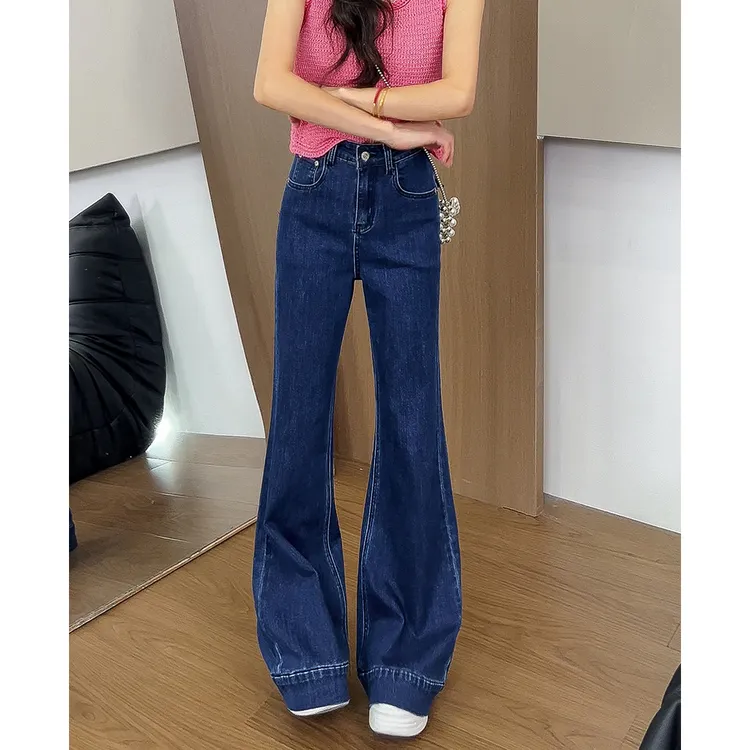 196辣妹复古垂感做旧牛仔微喇裤女秋季高腰气质小个子显瘦马蹄裤