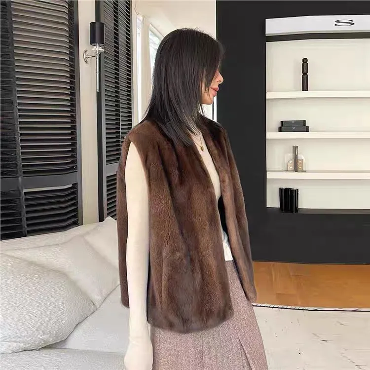 人造皮草 新款时尚保暖环保貂绒貂皮马甲外套外穿防寒
