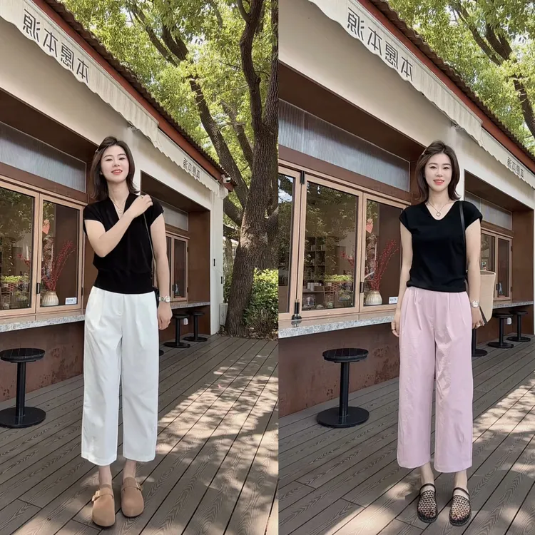 【米可家】夏季薄款抗皱超太棉九分直筒裤15343