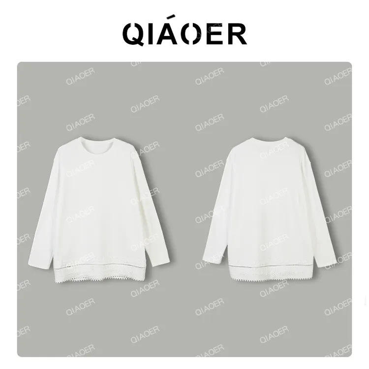 乔儿定制【中长款白色打底】时尚简约宽松休闲新款打底卫衣T恤秋冬