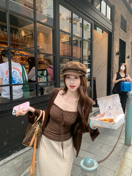 EIA一尧【珍珠奶茶】韩系纯欲波点吊带上衣+开衫慵懒早秋气质miu系