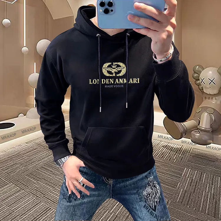 欧货男士长袖连帽卫衣时尚百搭休闲男装上衣加绒保暖挺括显年轻潮