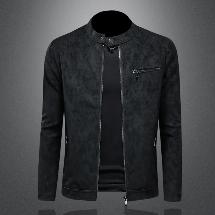 Zero Degree North立领简约潮流皮衣男士外套休闲机车修身皮夹克