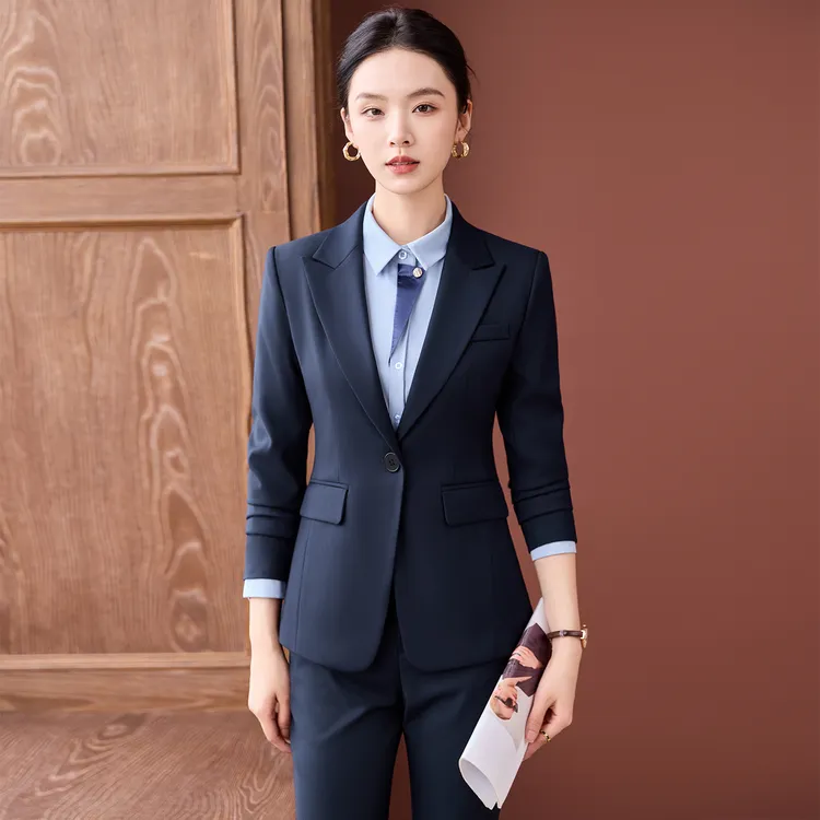 藏蓝色西装套装女秋冬高级感职业装气质正装酒店经理售楼部工作服