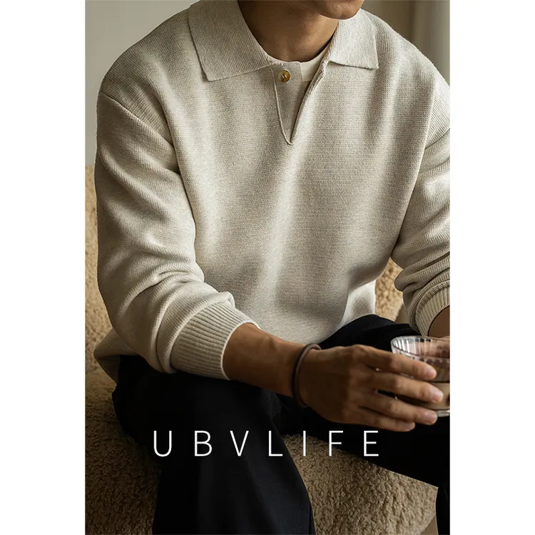 7针米绒纱线翻领半开襟毛衣男士2025秋冬新款休闲通勤百搭打底衫