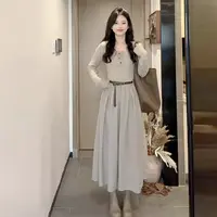 【清仓+运补5米】长袖连衣裙女装2025打底长裙韩系高级感早秋季5325