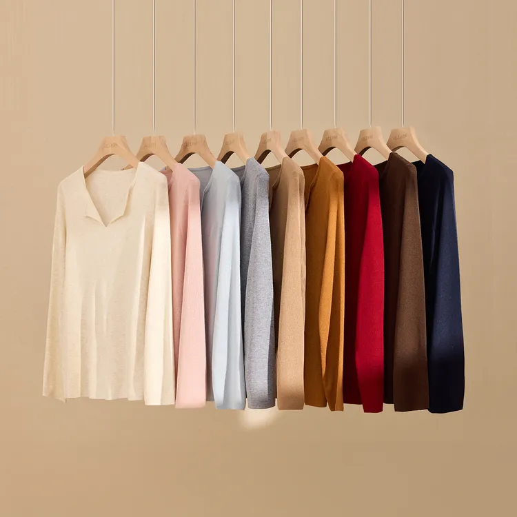 【云朵】纤莉秀W大码女装流光风多色翻边V领软糯不扎针织衫QK4708