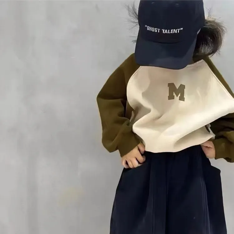 秋季儿童卫衣2024新款男童单件女童韩版上衣中大童插肩拼色印花装