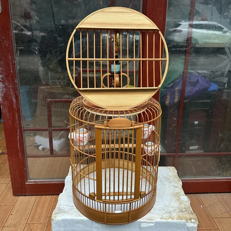 精品纯手工竹制丝无节老竹子留青带皮川笼底凯里鸟笼（泡油款）