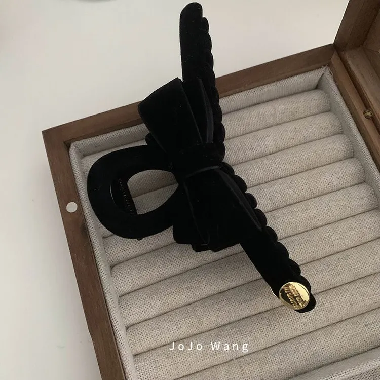 细节控~丝绒精致蝴蝶结发抓黑色女鲨鱼夹发夹后脑勺头饰抓夹发饰