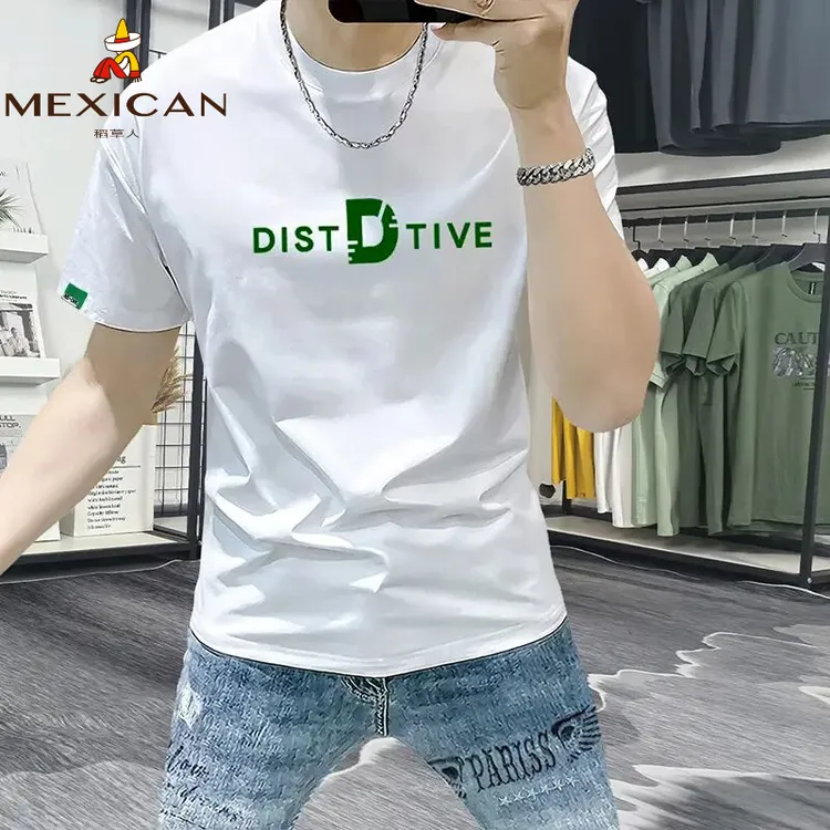 Mexican/稻草人短袖男T恤2025新款爆款ins字母修身百搭半袖上衣服
