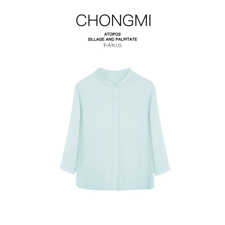 浅蓝色23姆米重磅鬼绉桑蚕丝衬衫2025夏季新款百搭通勤真丝上衣女