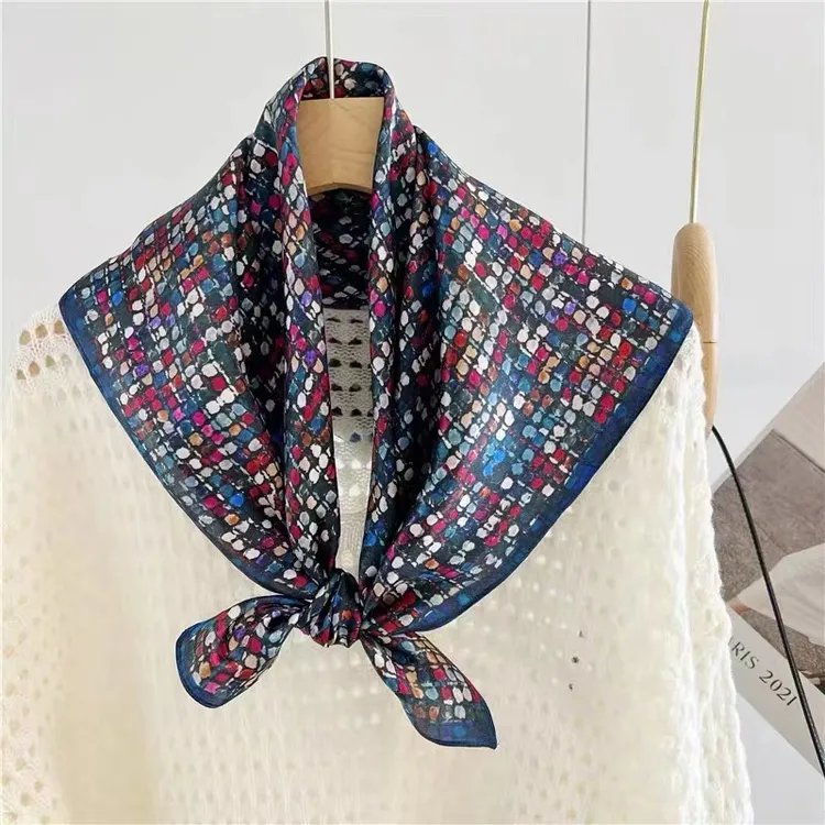 F033真丝方巾桑蚕丝丝巾女秋季简约百搭气质高档洋气丝巾多彩宝石