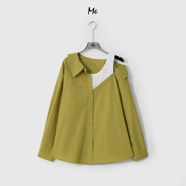 ME【清潭洞辣妹】100棉纯欲假两件显瘦时尚百搭一手长衬衫MESS6879