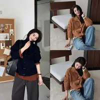 2025新款韩系气质时尚牛角扣设计款针织羊毛开衫-M25325315