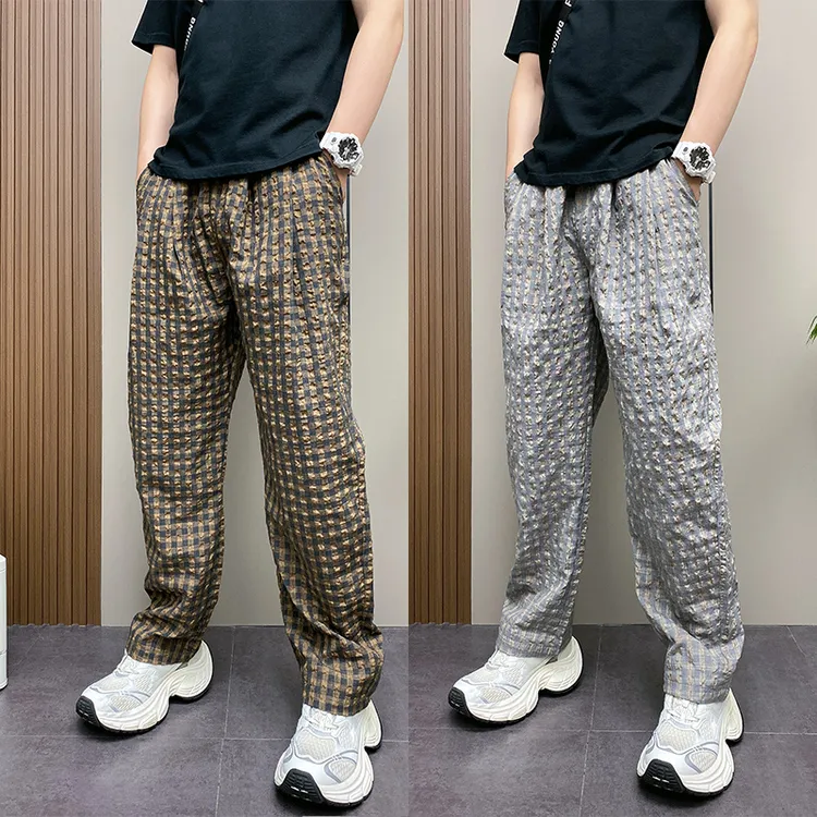 2025夏季薄款男士潮流韩版痞帅格子裤个性设计百搭宽松直筒休闲裤