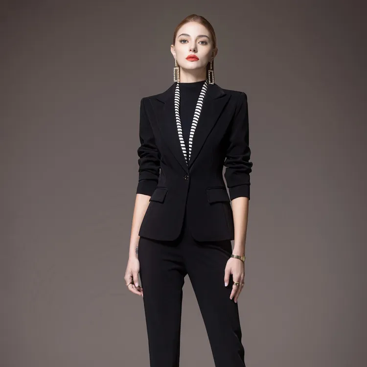 名缕一粒扣黑色西装套装女秋冬气质正式场合职业装轻奢时尚高端正