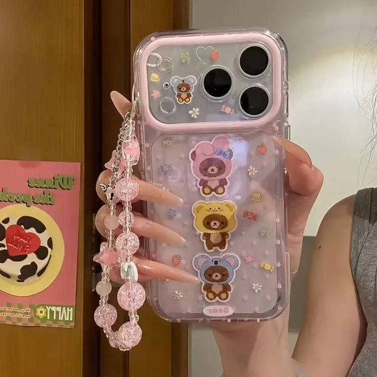 可爱镭射爱心小熊适用苹果17promax手机壳iPhone16防摔15保护套女