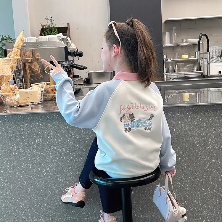 女童春秋卫衣2025新款儿童翻领撞色女孩洋气长袖Polo领女大童