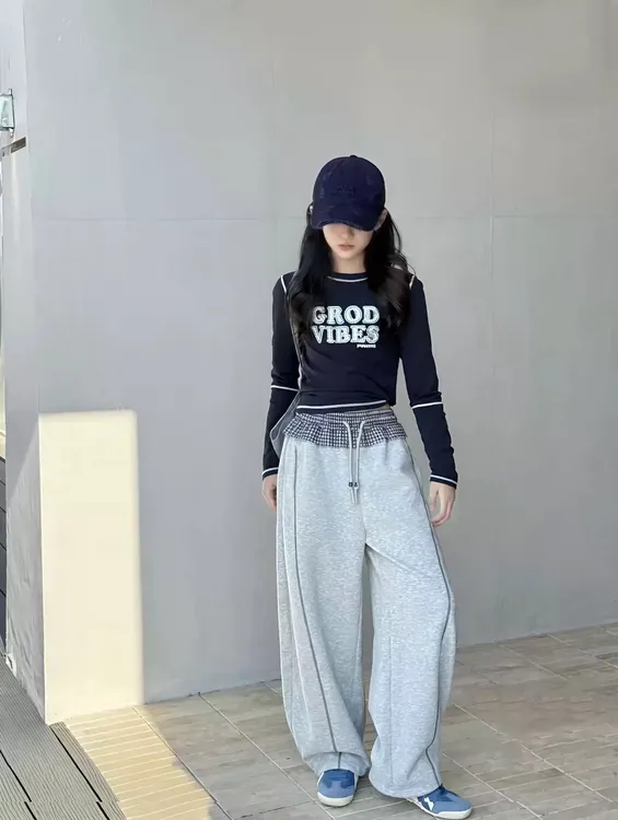 冬季新款女童加绒裤初高中生休闲裤阔腿裤卫裤百搭zb6149简约童品